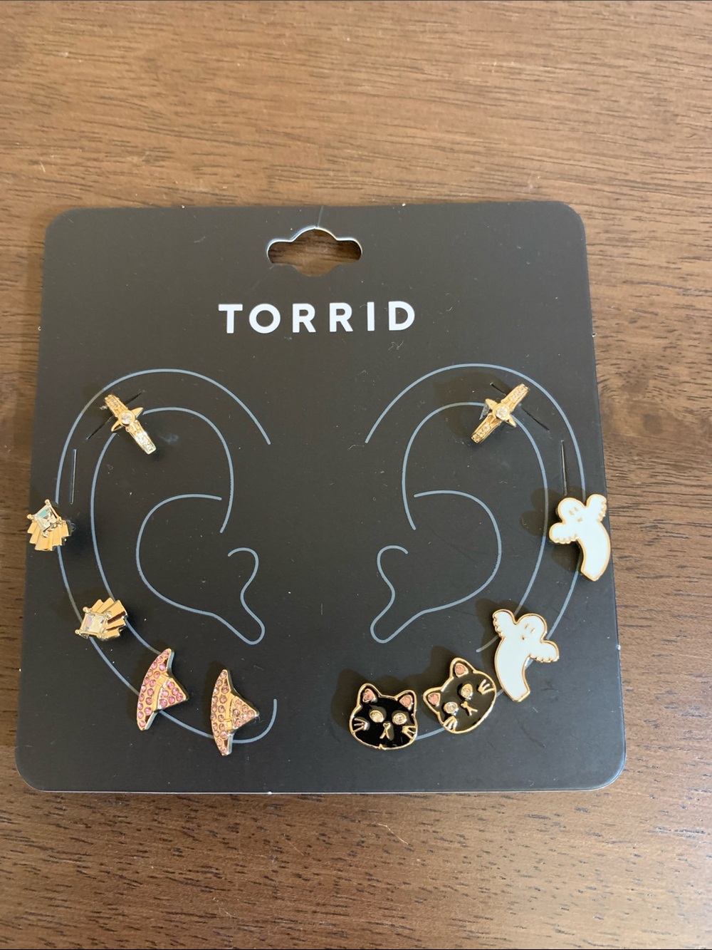 torrid Gold-Tone Round Stud Earring Set - Cats, pink rhinestone new with tags